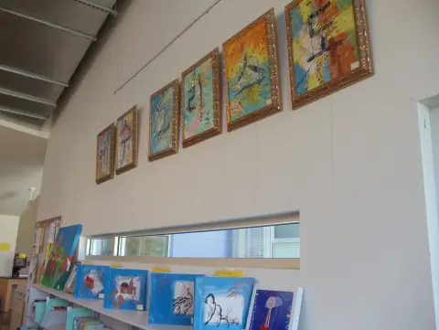 Early Kristin Sue Kim artworks installed in a library gallery setting