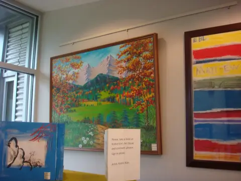 Kristin Sue Kim artworks installed at a San Antonio library solo show