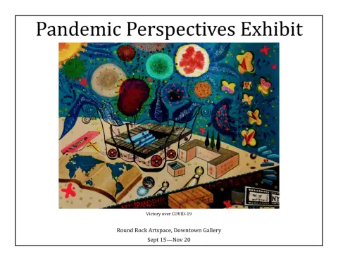 Pandemic Perspectives Exhibit flyer featuring Victory over COVID-19